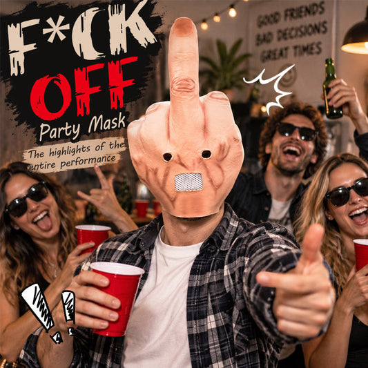 🖕 La maschera con il dito medio gigante che ruba la scena alla fest