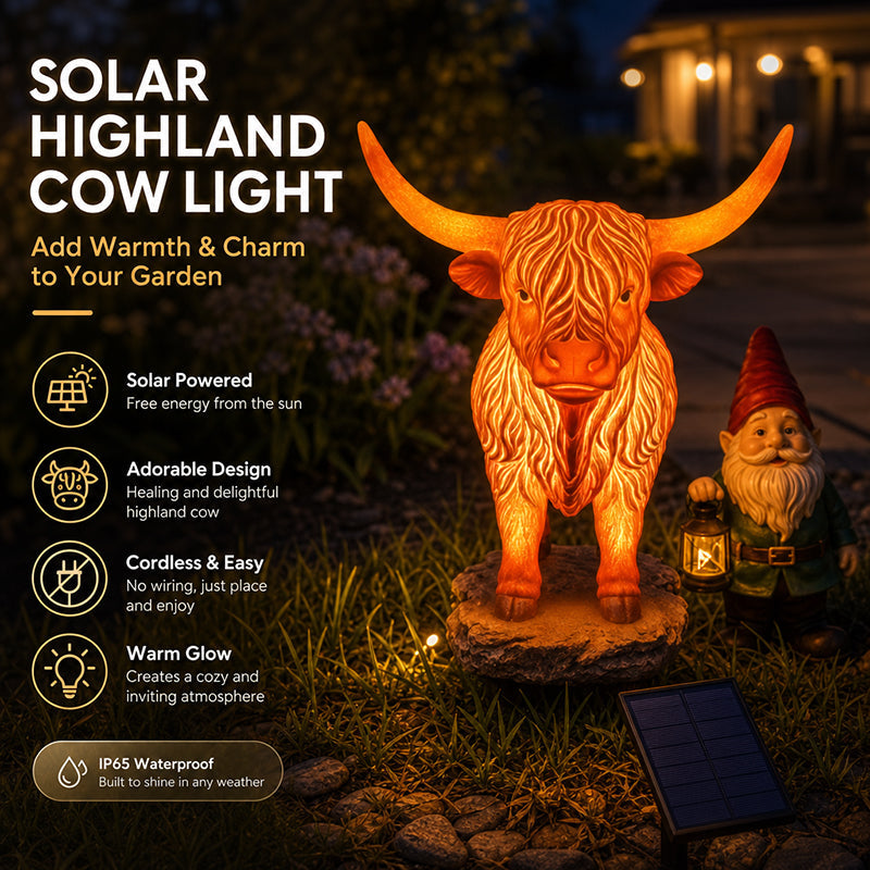 💡🐮 Lampada a energia solare a forma di mucca delle Highlands