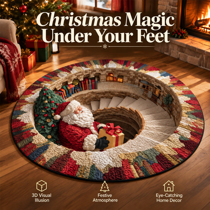 Tappeto rotondo natalizio 3D con Babbo Natal