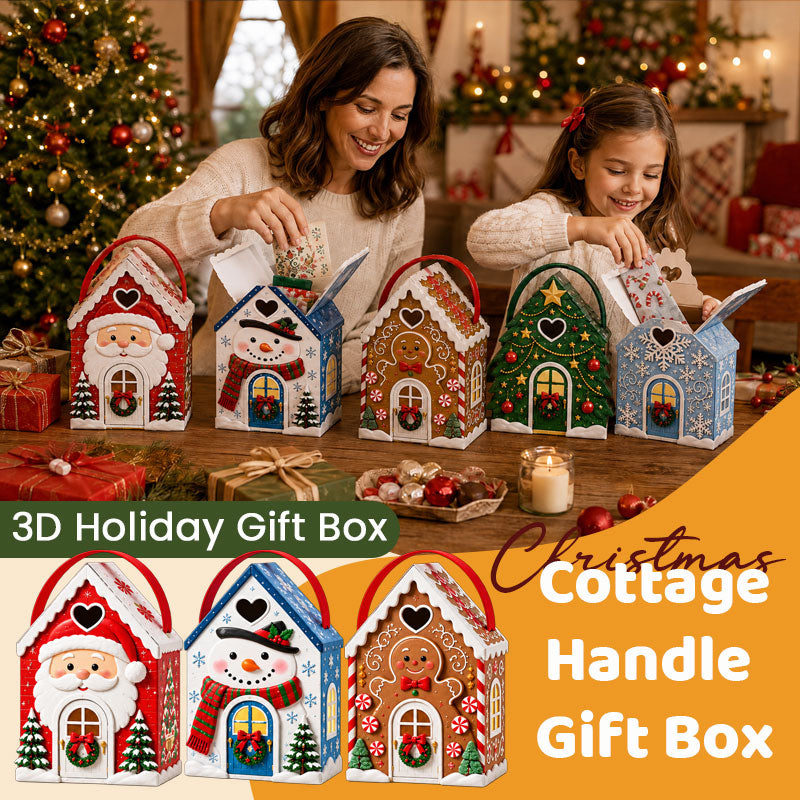 Confezione regalo “Christmas Cottage” con manico – Scatola regalo 3D a tema natalizio per caramelle e biscott