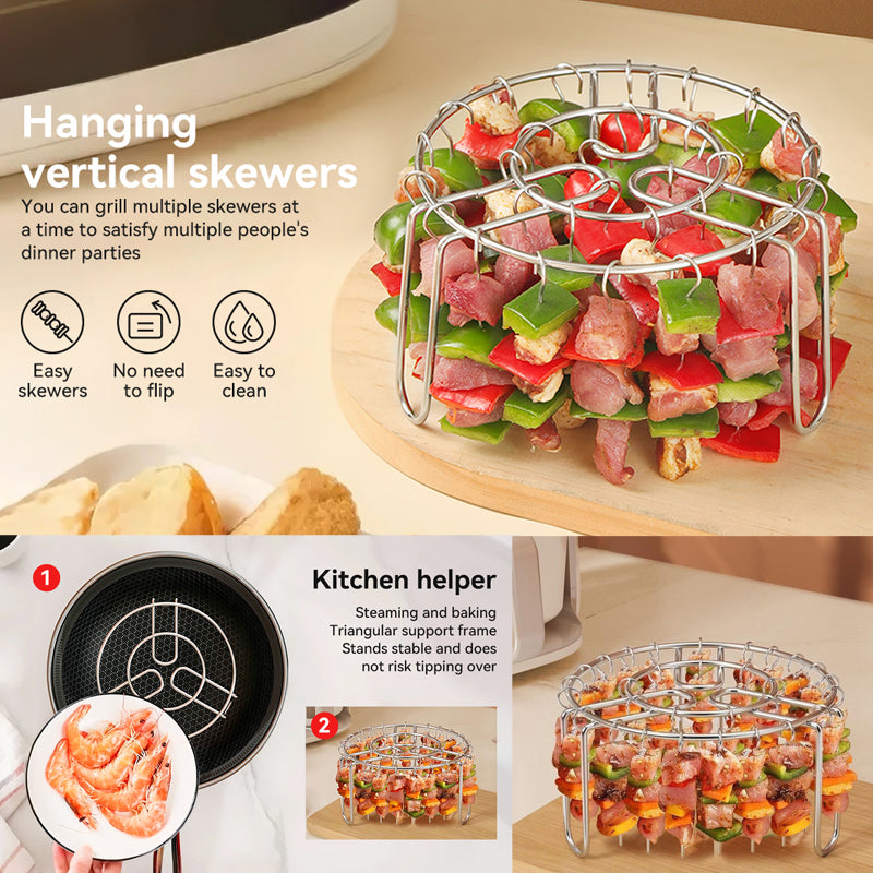 🔥 Griglia per spiedini per friggitrice ad aria – Supporto verticale in acciaio inossidabile per kebab, adatto a friggitrici ad aria, forni e snack da barbecue fatti in casa
