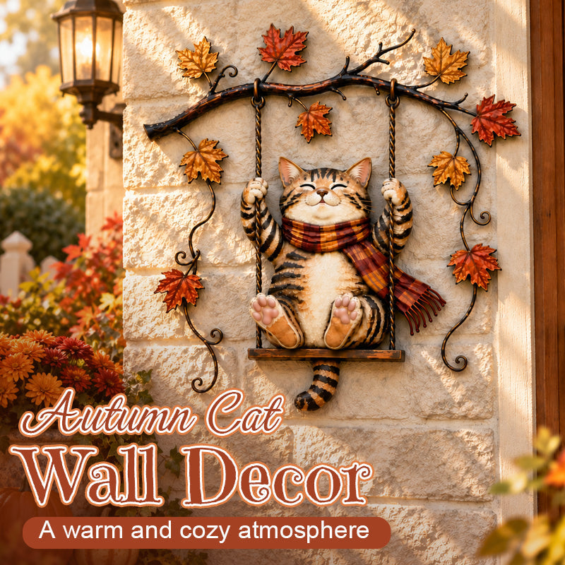 🍁Decorazione da parete in metallo con gatto autunnale🐱