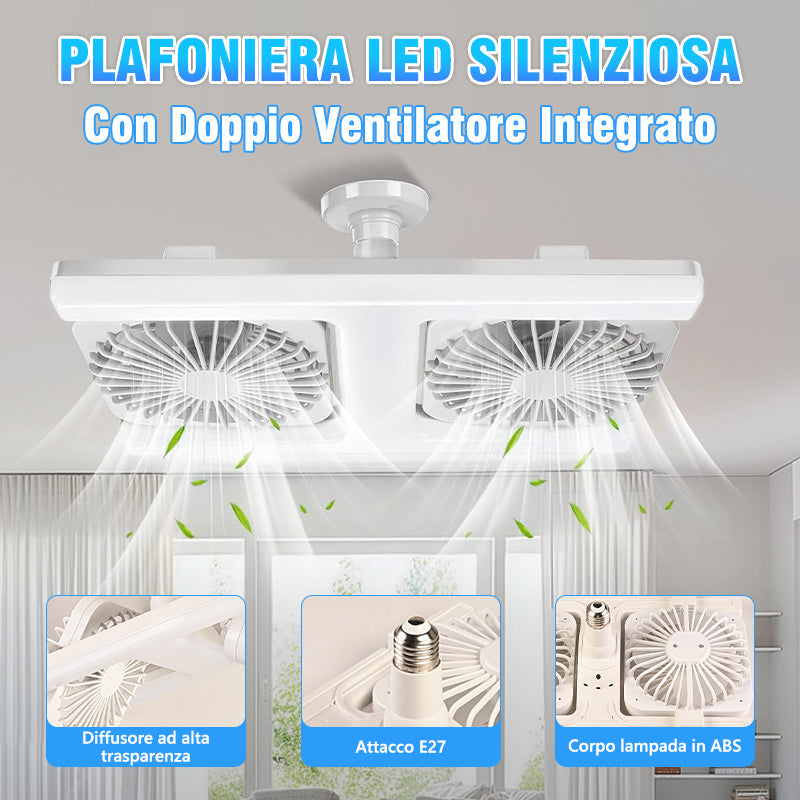 Plafoniera LED Silenziosa con Doppio Ventilatore Integrato