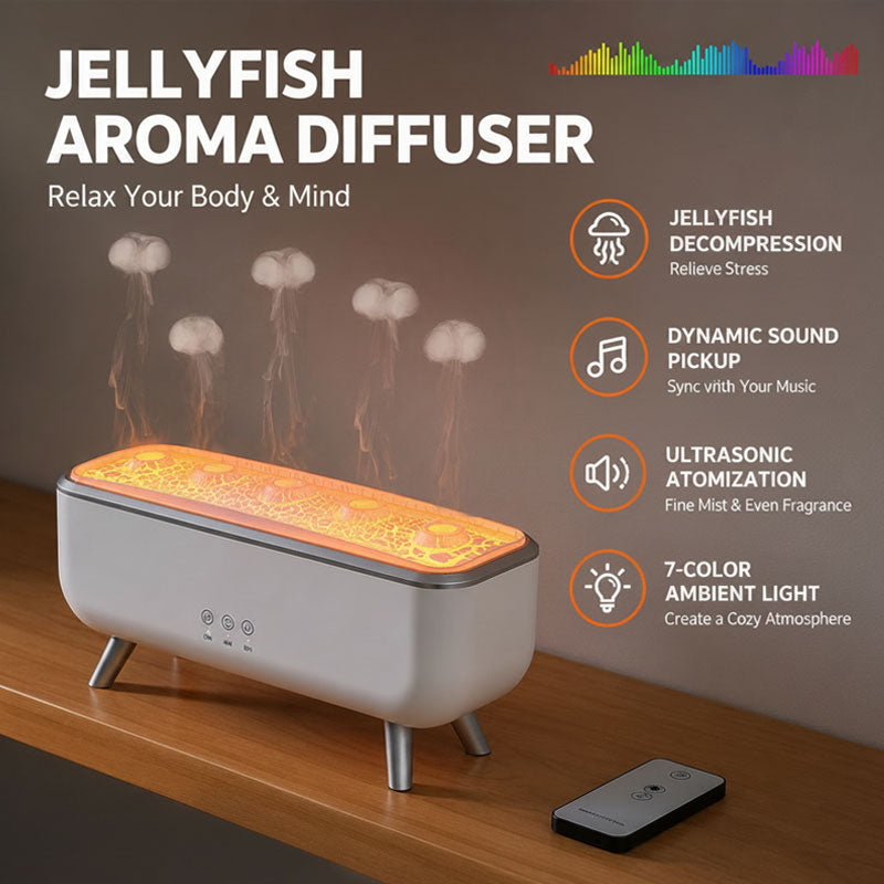 Diffusore di Aromi a Fiamma e Medusa Dinamica con Rilevamento Audio, Luce RGB e Telecomando