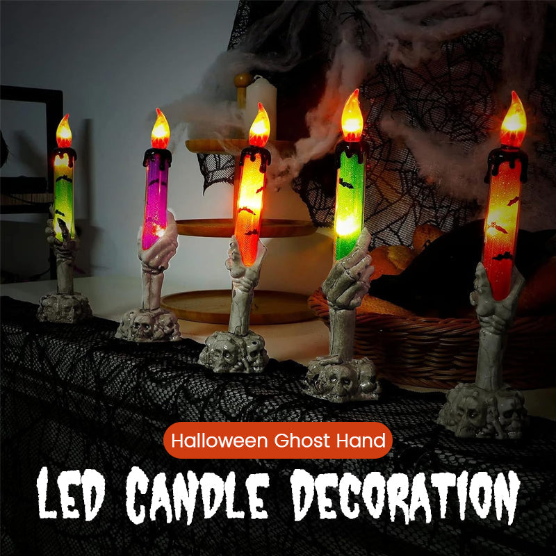 Decorazione a LED a forma di candela con una mano da fantasma per Hallowee
