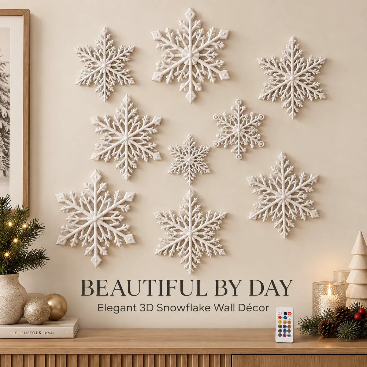 ❄️ Lampade da parete a LED a forma di fiocco di neve | Decorazioni natalizie 3D a forma di fiocco di neve | Set da 12, 24 e 36 fiocchi di neve | Luce blu e bianca + telecomando