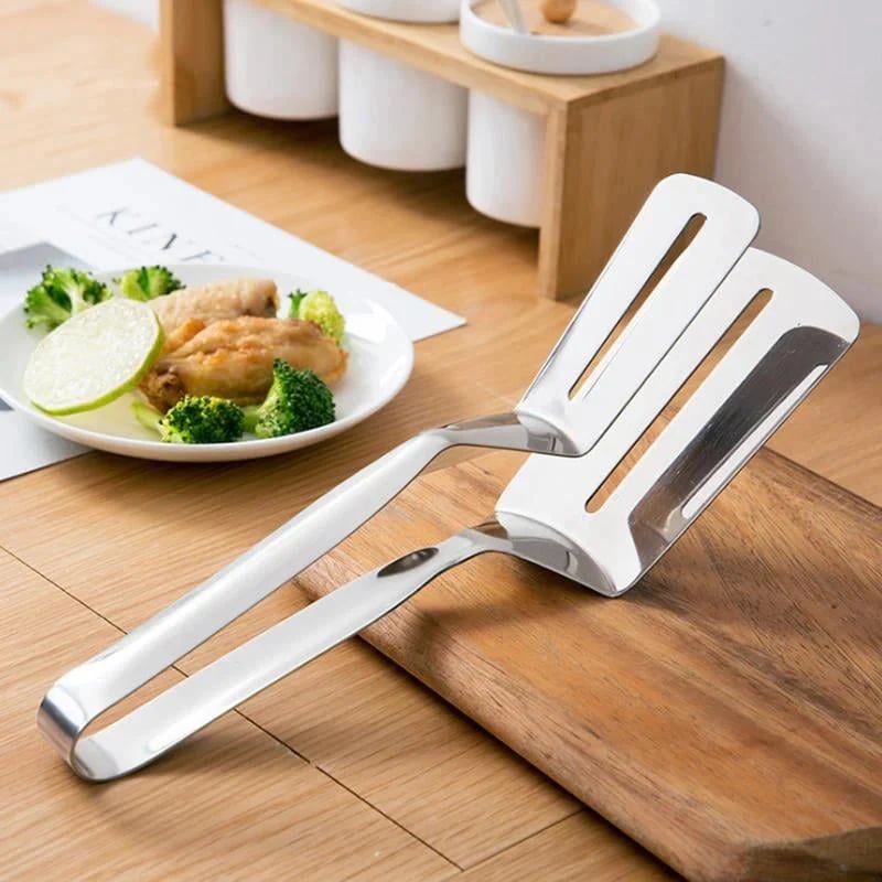 🔥 Pinze da cucina multifunzionali in acciaio inossidabile – Spatola e pinze in un unico utensile! 🍔✨