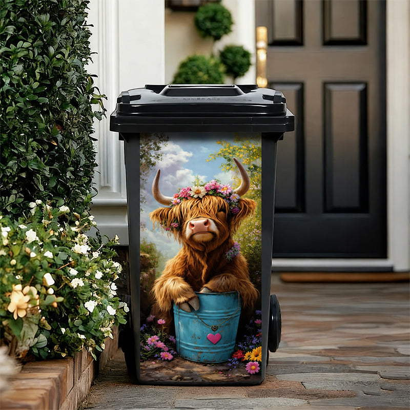 🐮 Adesivo per cestino con stampa floreale “Highland Cow”