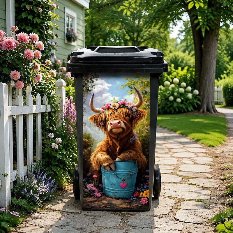 🐮 Adesivo per cestino con stampa floreale “Highland Cow”