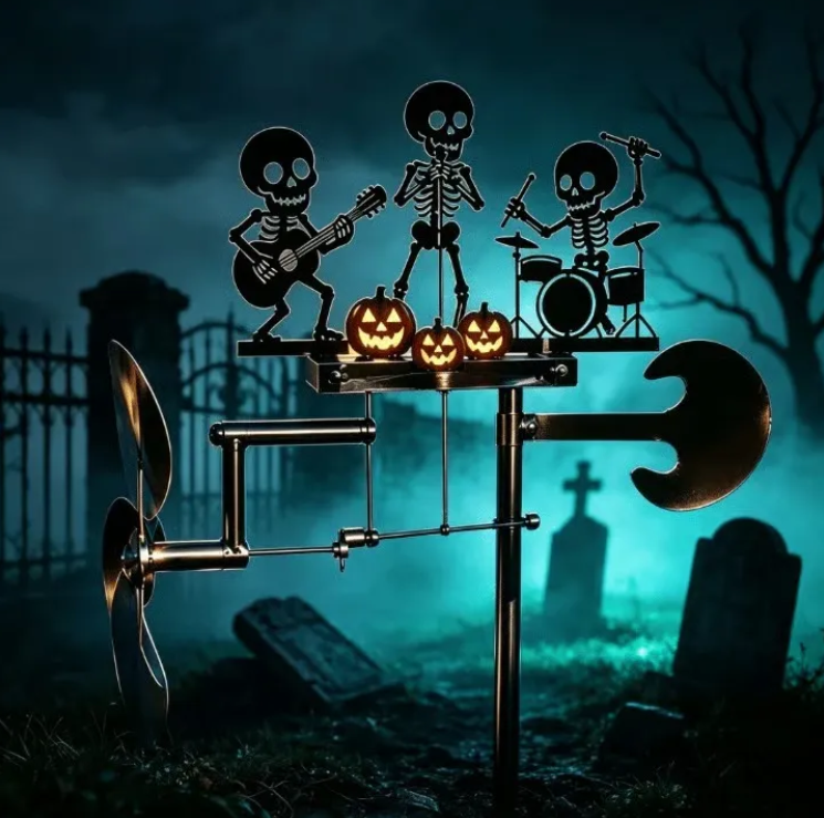 ⚡️🔥Ultimo giorno con il 50% di sconto⚡️Girandola cinetica in metallo a forma di batterista scheletrico di Hallowee