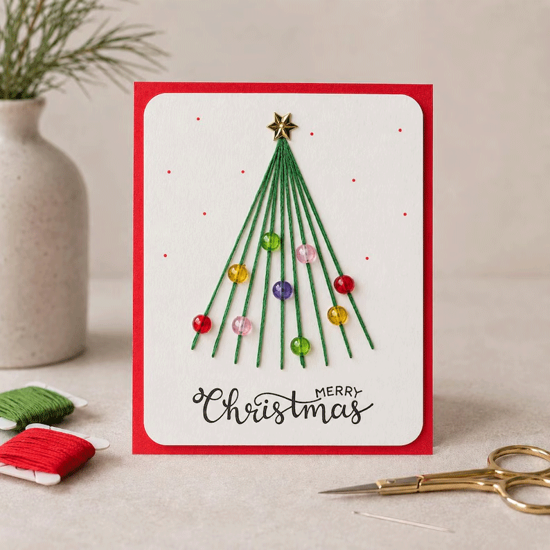 🎄🧵Kit fai da te per biglietti di auguri natalizi con la tecnica dello string art