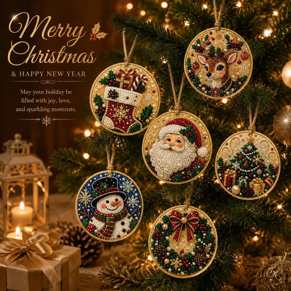 Kit fai da te per decorazioni natalizie con tecnica “diamond painting” – Decorazioni artigianali da appendere all'albero di Natal