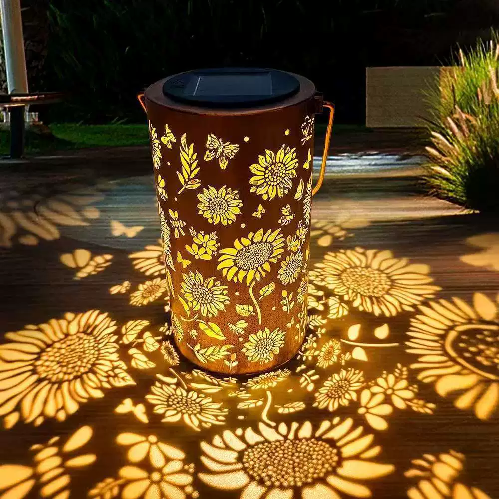 Lampada da giardino colorata alimentata a energia solare con effetto luce a girasole
