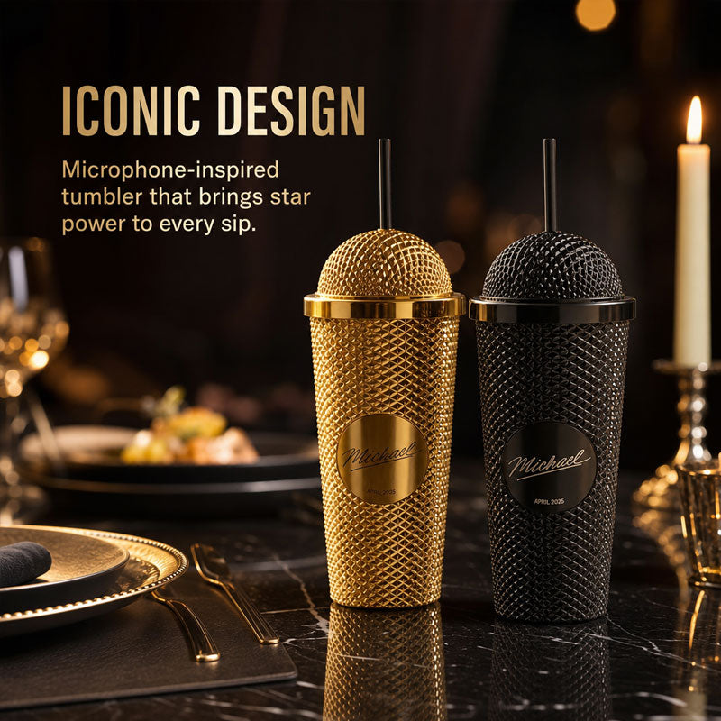 Bicchiere a forma di microfono Superstar | Unico bicchiere nei colori oro e ner