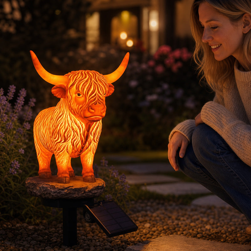 💡🐮 Lampada a energia solare a forma di mucca delle Highlands