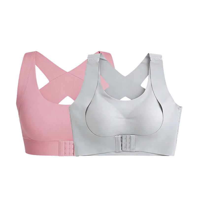 Reggiseno posturale senza ferretto con chiusura frontale e spalline incrociate sulla schien