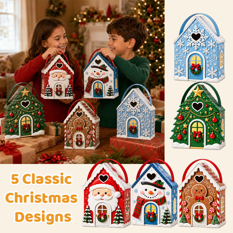 Confezione regalo “Christmas Cottage” con manico – Scatola regalo 3D a tema natalizio per caramelle e biscott