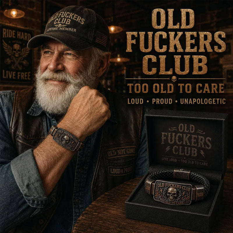 Braccialetto in pelle intrecciata “Old Fuckers Club” - Troppo vecchio per preoccuparmen