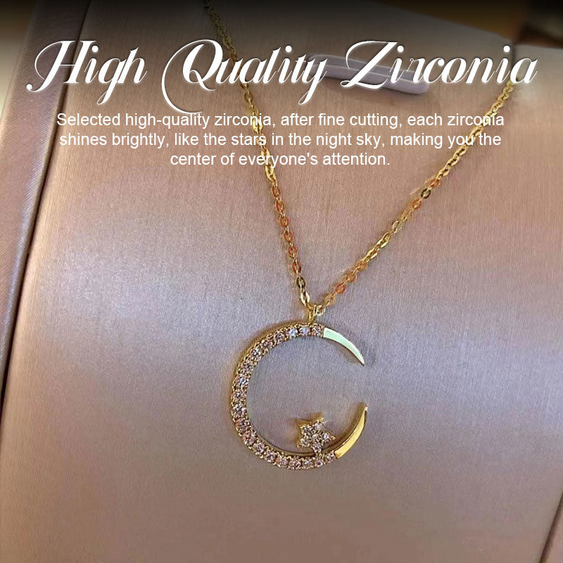 Collana con stella e luna in zircone super lucido e squisito