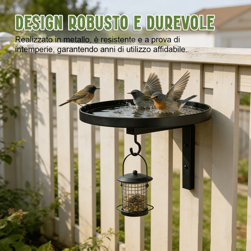 Vasca da Bagno & Mangiatoia per Uccelli da Parete con Gancio, Decorazione Giardino Esterno, Facile Installazione