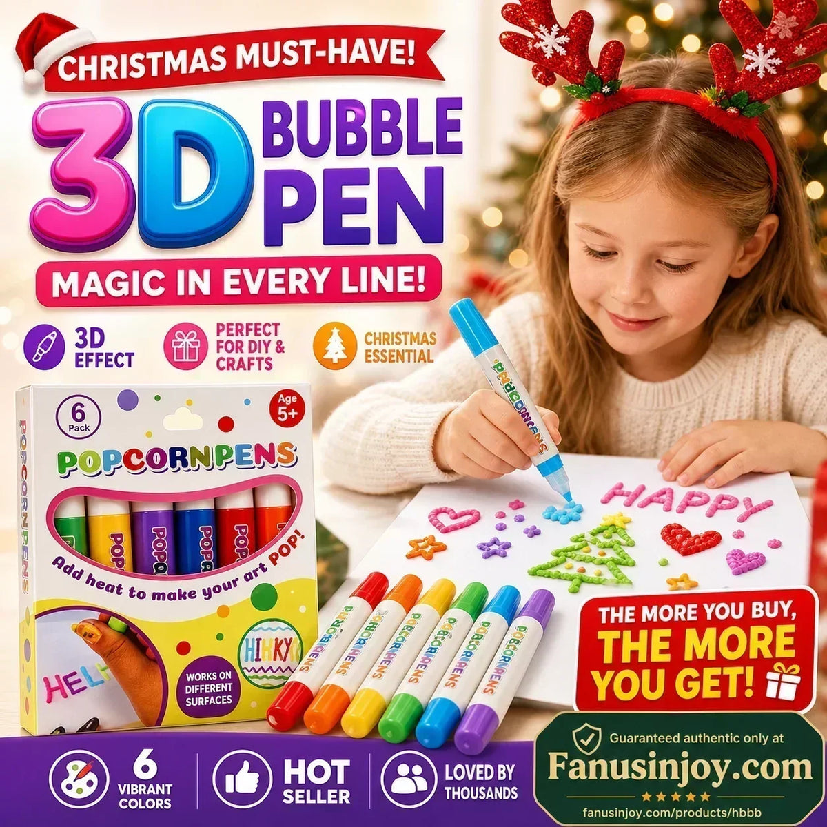 🎁🔮Magic Pen – Disegna in 3D con un solo tratto!🎄 Penne fai da te per disegnare popcorn a bolle e offerta “Compra 2, prendi 1 gratis”