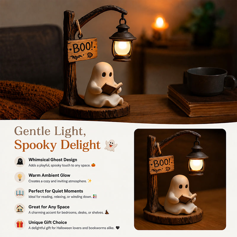 Lampada da lettura a forma di fantasma per Halloween | Figurina decorativa da tavolo, inquietante e accogliente, con lanterna e luce notturn