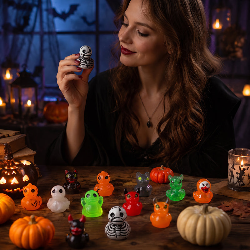 🎃🐤 Mini paperelle in resina per Halloween — 12 modelli spettrali, decorazioni minuscole da 1 pollice