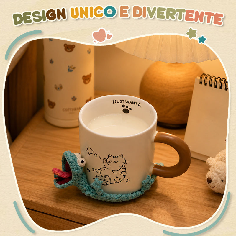 Sottobicchiere a forma di lucertola che urla fatto a mano all'uncinetto, un regalo di compleanno o di laurea creativo e divertente