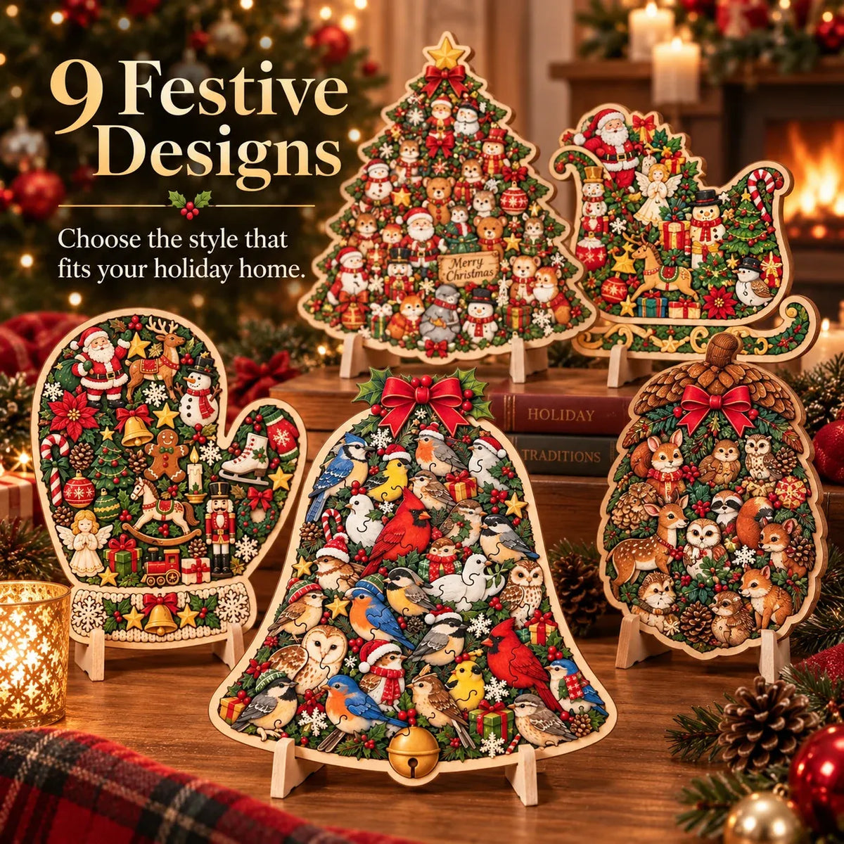 🎄Puzzle natalizio in legno con supporto | 9 motivi festivi da assemblare ed esporre