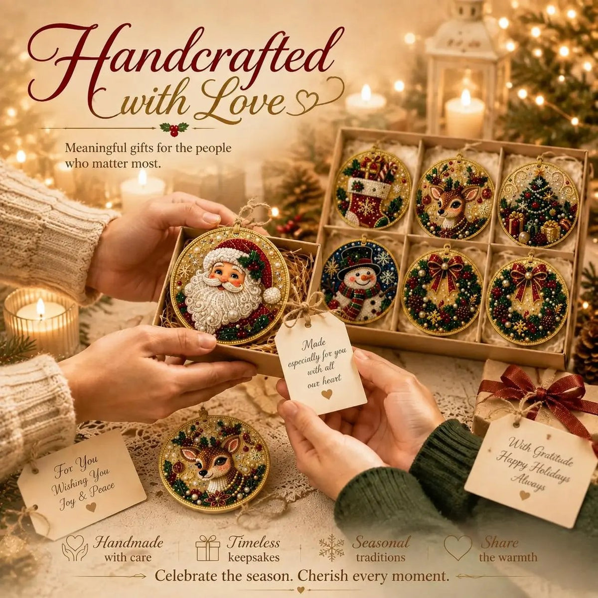 Kit fai da te per decorazioni natalizie con tecnica “diamond painting” – Decorazioni artigianali da appendere all'albero di Natal