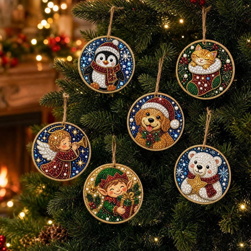 Kit fai da te per decorazioni natalizie con tecnica “diamond painting” – Decorazioni artigianali da appendere all'albero di Natal