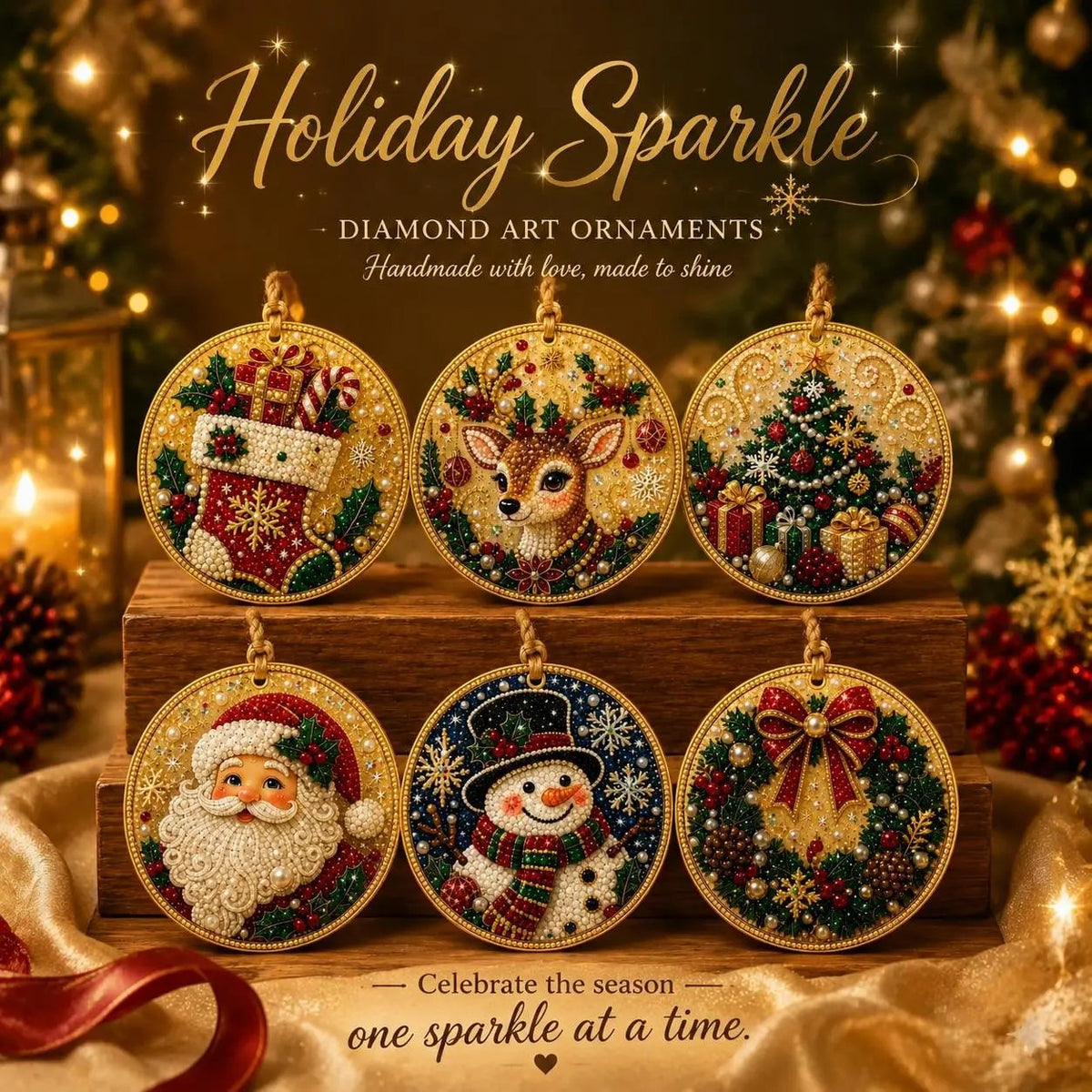 Kit fai da te per decorazioni natalizie con tecnica “diamond painting” – Decorazioni artigianali da appendere all'albero di Natal