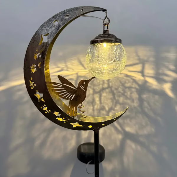 🌙✨Lampada da giardino a energia solare “Hummingbird Moon” con picchett