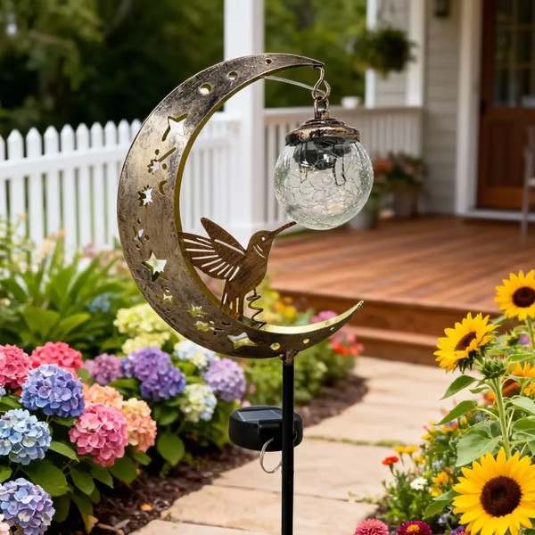 🌙✨Lampada da giardino a energia solare “Hummingbird Moon” con picchett