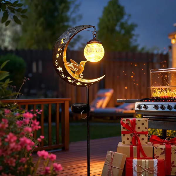 🌙✨Lampada da giardino a energia solare “Hummingbird Moon” con picchett
