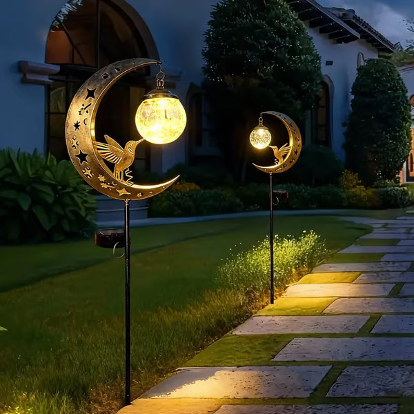 🌙✨Lampada da giardino a energia solare “Hummingbird Moon” con picchett