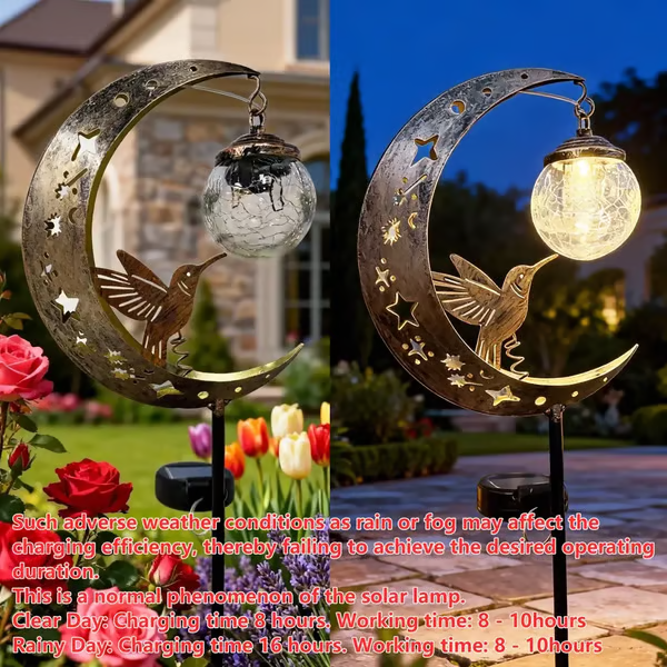 🌙✨Lampada da giardino a energia solare “Hummingbird Moon” con picchett