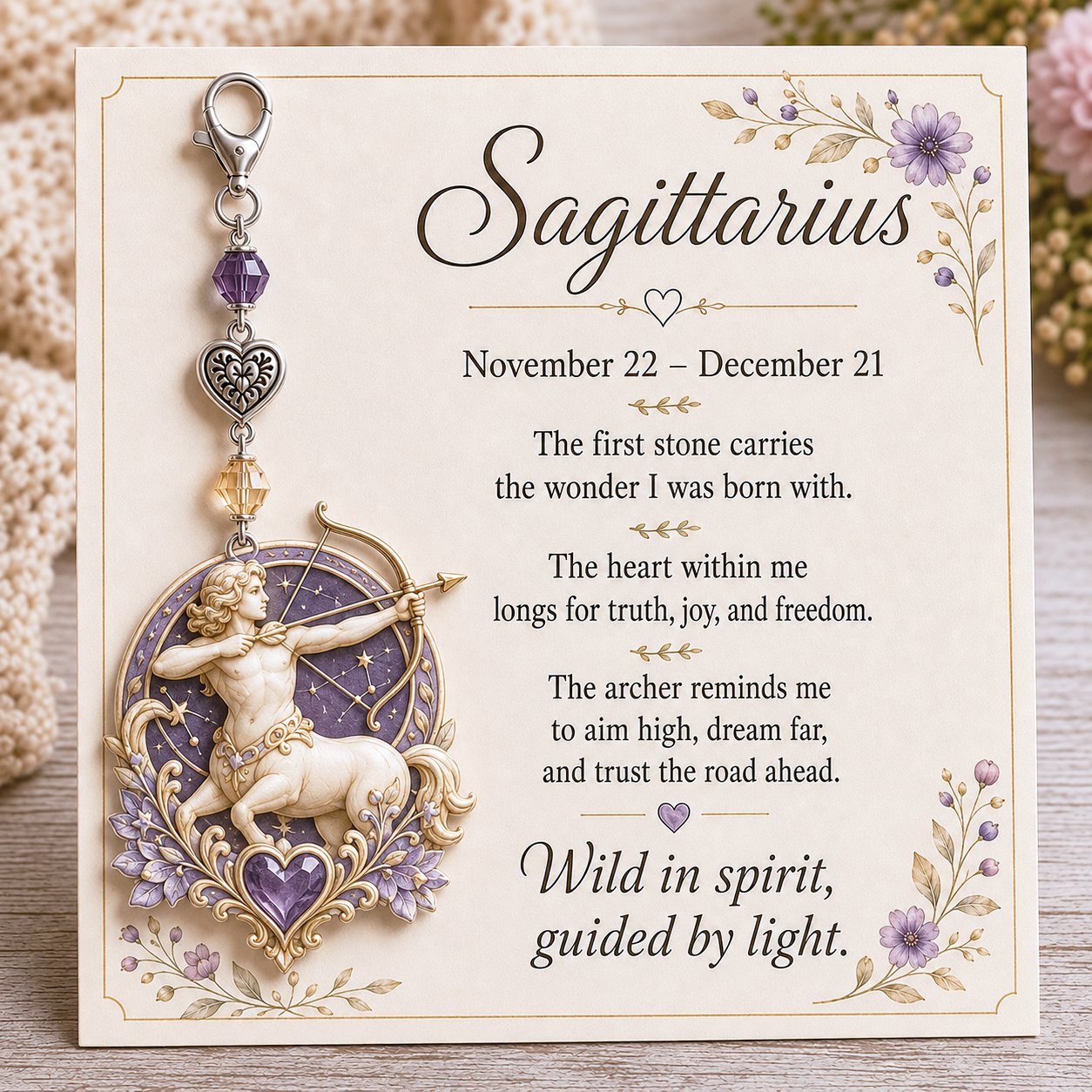 12 ciondoli con pietre natali dei segni zodiacali e biglietto ricordo | Regalo di compleanno a tema astrologia per le