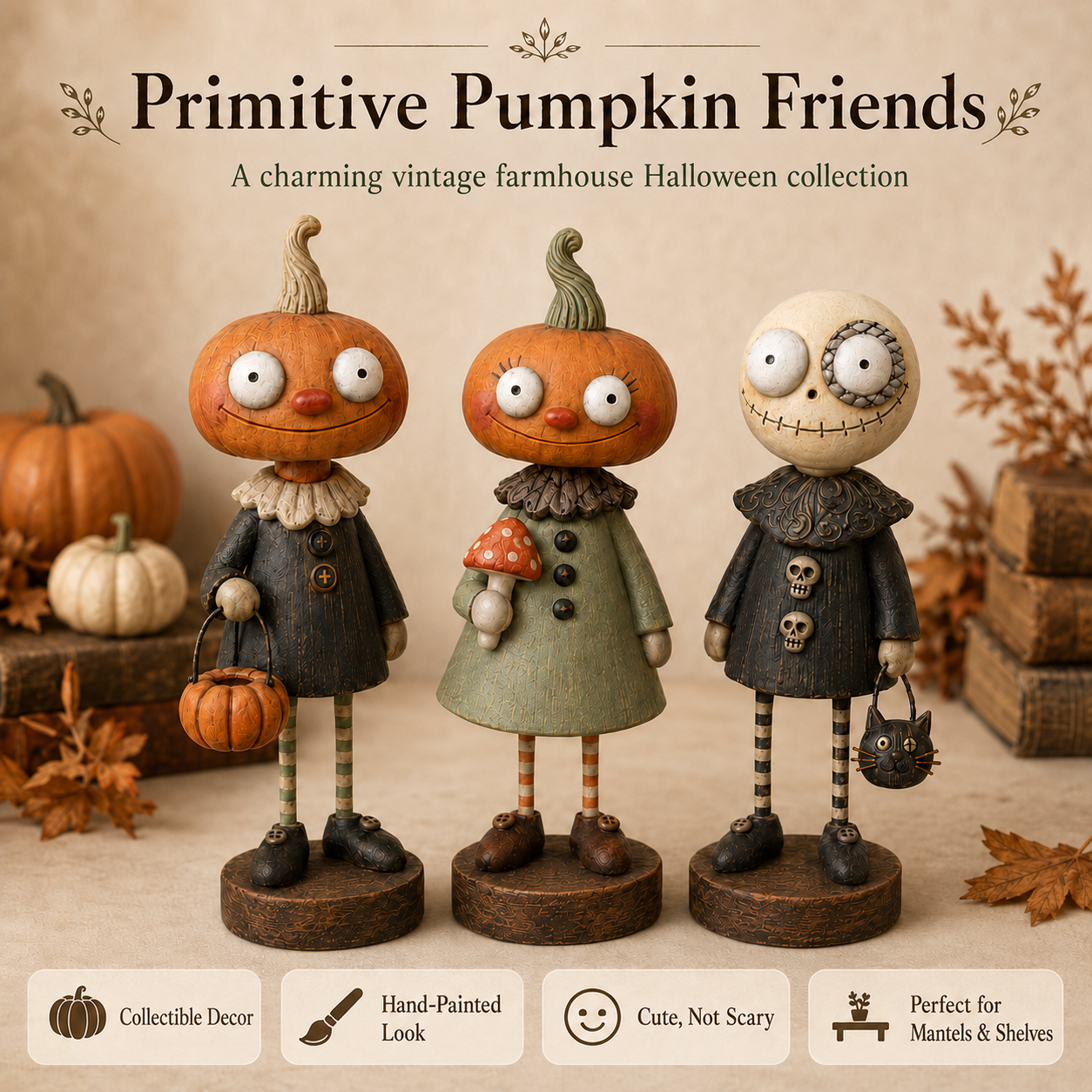🎃Amici delle zucche primitive – Collezione di statuine vintage di Hallowee