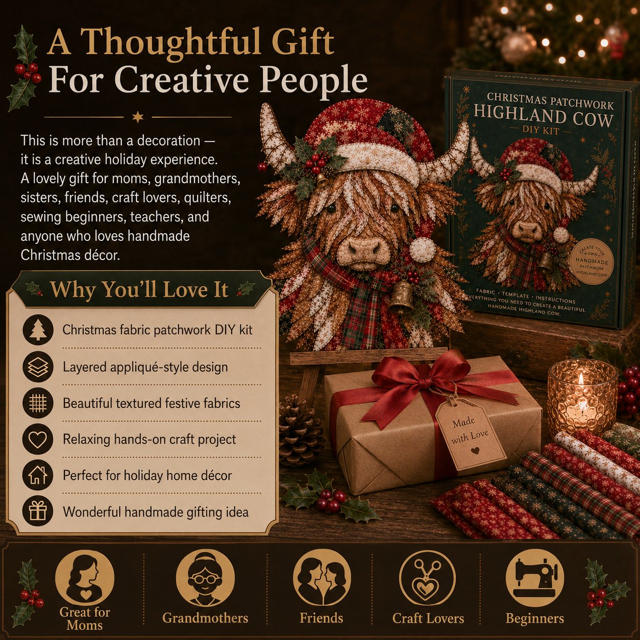 🔥ULTIMO GIORNO DI SCONTO DEL 49% - 🎅Set di decorazioni fai da te con tessuto patchwork natalizio – Risultati meravigliosi, non è richiesta alcuna esperienza