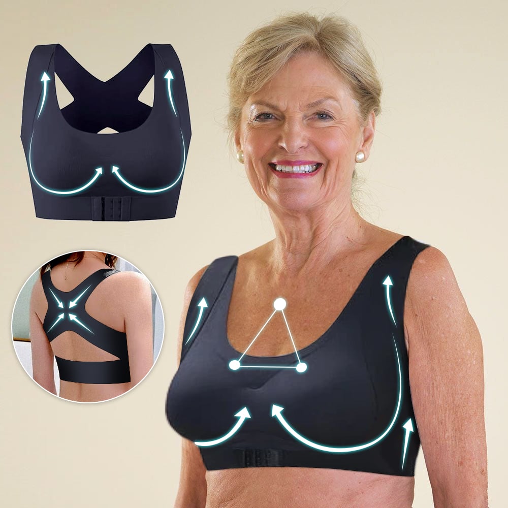 Reggiseno posturale senza ferretto con chiusura frontale e spalline incrociate sulla schien