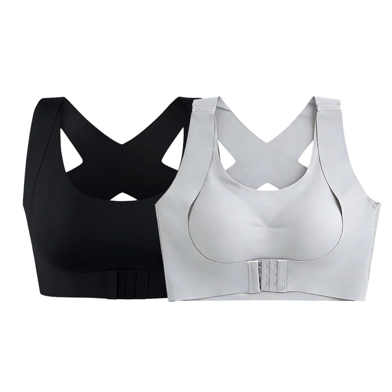 Reggiseno posturale senza ferretto con chiusura frontale e spalline incrociate sulla schien