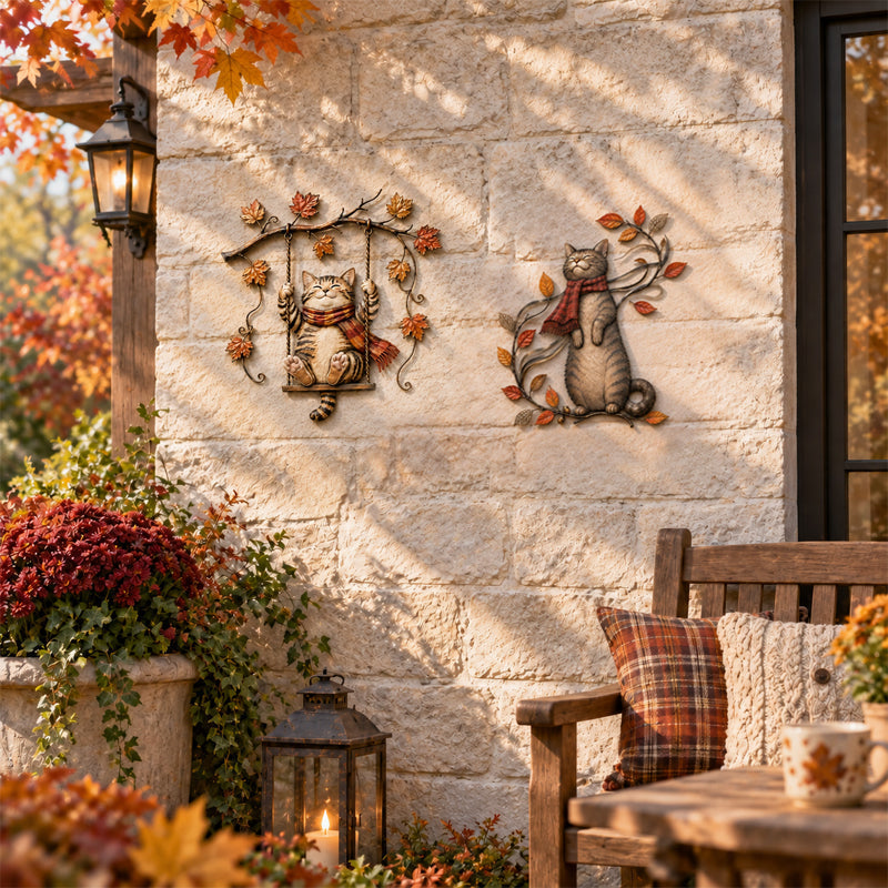 🍁Decorazione da parete in metallo con gatto autunnale🐱