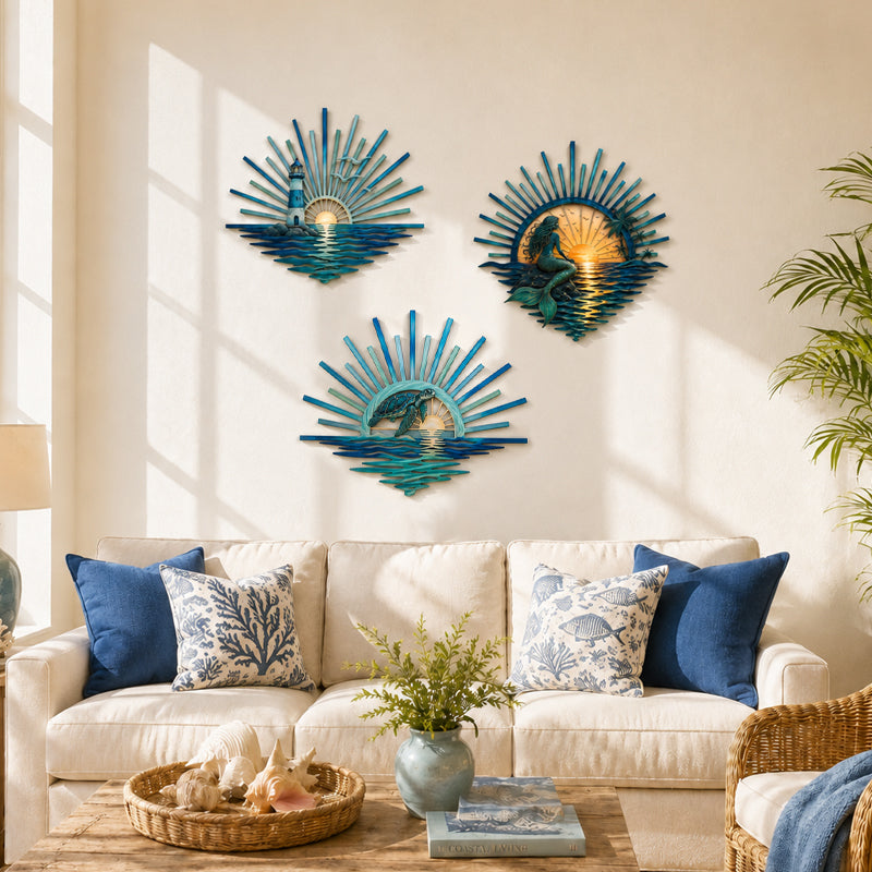 🌅 Decorazione da parete in metallo “Legend of the Sunset Tides” – 🌊 Decorazione da parete in metallo in stile nautico vintage