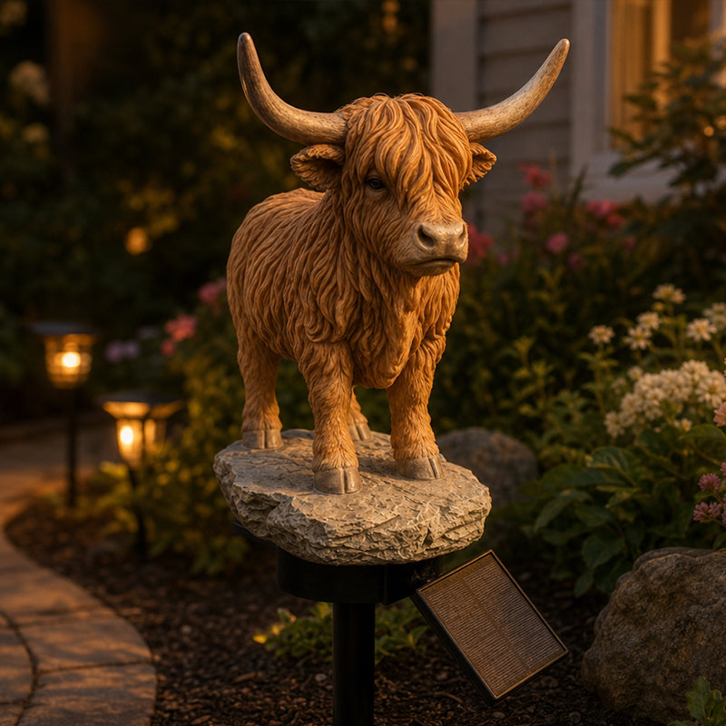 💡🐮 Lampada a energia solare a forma di mucca delle Highlands
