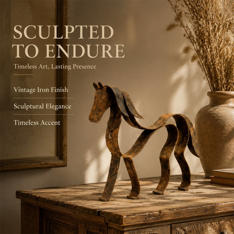 🐎Decorazione vintage a forma di cavallo in metallo con nastro scultore