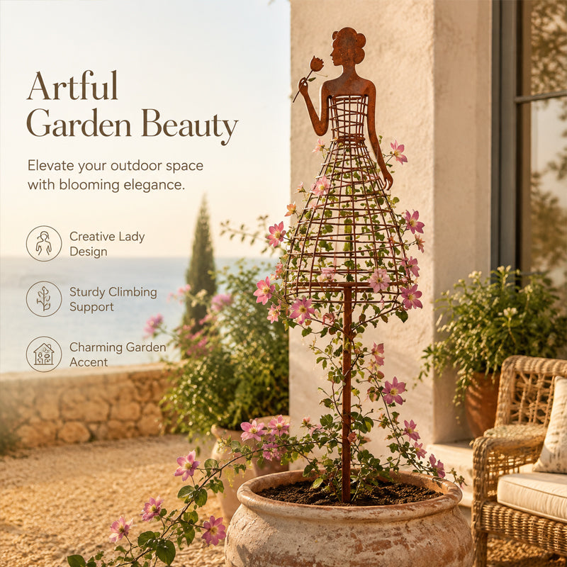 Traliccio rampicante per piante a forma di abito da donna in stile Rust 🌹 Decorazione da giardino per estern