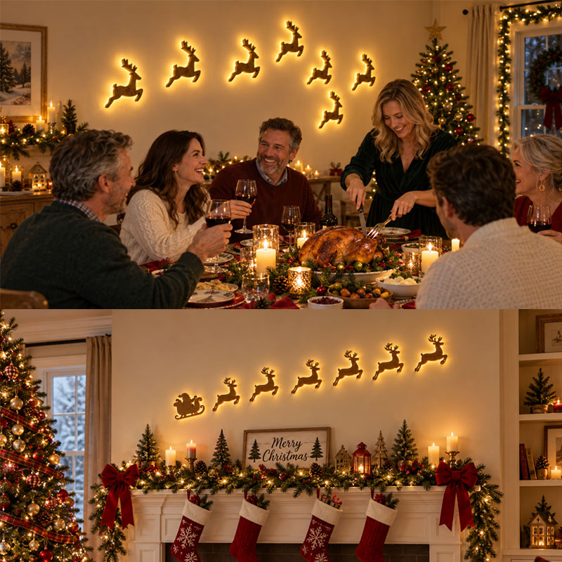 🎄 Decorazioni da parete a LED a forma di renna - ✨Illuminazione natalizia festos