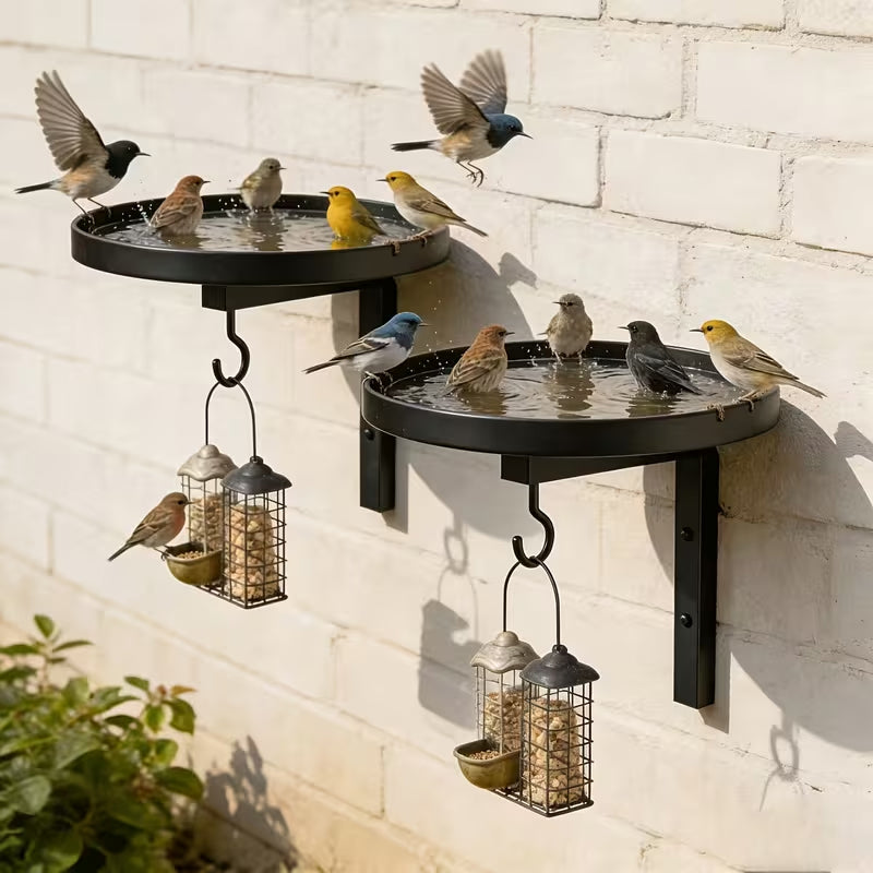 Vasca da Bagno & Mangiatoia per Uccelli da Parete con Gancio, Decorazione Giardino Esterno, Facile Installazione