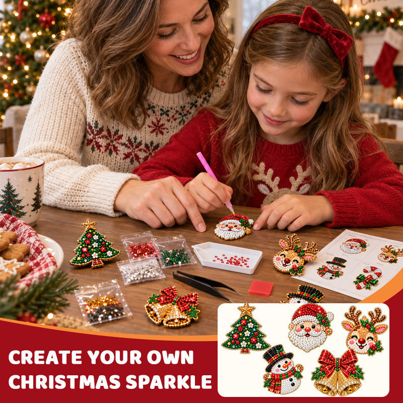 ✨🎄 Kit fai da te per spille natalizie con tecnica “diamond painting” — 6 disegni a tema festivo, per un tocco di brillantezza da indossare